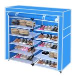 GTC Printed Shoe rack Multipurpose Collapsible Cabinet Rack Storage Organizer Foldable Almirah Non-Woven Laminated Fabric 4 Shelves , 1 Side Pocket