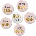 Zyozique Bride To Be & Team Bride Buttons Pins Badges - Bachelorette Party Kit - (Pack Of 6)
