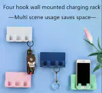 Tech Gear Wall Mounted Phone Storage Box With 4 Hooks, Multi-purpose Phone Holder, Lightweight Adhesive Phone Holder, Household Storage Organizer For Kitchen, Bedroom, Bathroom, Office, Desk [PACK OF 1]