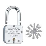 HINDSON Silver Metal 7 Lever Mechanism Double Locking Lock and Key - 50 mm