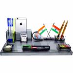 DeskDock Acrylic Flag Design Pen Stand Pencil Holders, for Office Table/Study Table/Office Desk/Office Stationery/Study Material with 2 Flag Smoke Black Color Pack of 1 (2 pen free)