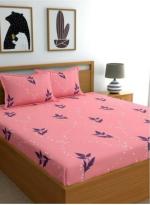 VORDVIGO Brushed Microfiber Cotton Super Soft Double Bedsheet with two Pillow covers_Size-90 x 90 inches ( Pink & Blue Leaf Design)