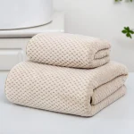 LINEAR Microfiber Bath Towel & Hand Towel Set, 300 GSM (Beige, 70 * 140 cms, 35 * 75 cms)