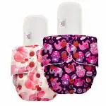 Mylo Essentials Cloth Diaper for Babies|Oeko-Tex Certified|(3Months-3Years)|5kg-17kg|Reusable with Adjustable Snap Button|Pack includes 2 Diaper & 2 Wet-Free Inserts-(Cherry Blossom and Purple Love)