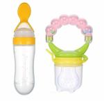CHILDCHIC 90ML Newborn Baby Feeding Bottle Toddler Silicone Squeeze Feeding Spoon Milk Cereal Training Feeder and Fruit Feeder(Set of 2) (Yellow)