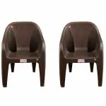 AVRO FURNITURE 9100 Brown Color Plastic Chair with Matt and Gloss Pattern, Set of 2 Chair