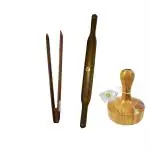 Arman Spoons Brown Wood Chimta, Belan And Masher Set (Pack Of 3)