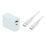 ITECO 18W QC PD Dual Port Fast Charger With USB Type C Cable - Quick Charging for Smartphones, Tablets and More