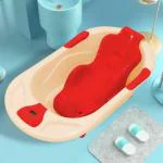 StarAndDaisy Baby Bath Tub with Seat Sling and Temperature Sensor and Detachable Wheels for New Born Baby Kids of 0 to 3 Years, Anti-Slip Kids Bathtub for Baby Shower, Baby Bather (Orange)