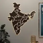 Euro Crystal India Map Backlit Wooden Wall Décor