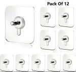 SHOPITECH Adhesive Nails Hooks For Wall Without Drilling,12 Pack Adhesive Screw Hooks For Wall Heavy Duty Strong Nail Free Hanging,Kitchen Accessories Items(Nail Hook,Transparent)Stainless Steel