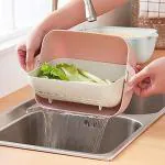 KITCHOOK Multi-Functional Plastic Washing Vegetables and Fruit Draining Basket Strainer, Kitchen Food Strainer/Colander Double Layer Drain Baskets