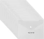 Shining Zon Envelope Design File Folder Clear Holder Storage Case for Paper Document Bag PassBook, Cheque Book Snap Button Folder Clear Plastic Container for A5 Papers Stationery - Pack of 40