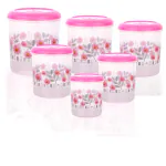 UMA 6 PCS Plastic Printed Grocery Container - 1Kg, 2Kg, 3Kg, 6Kg, 8Kg, 12Kg (Pack of 6, Pink)
