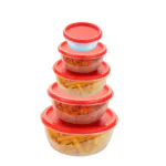 BLACKMOON Red Round Plastic Storage Containers Silking Reusable Airtight Food Storage Space-Saving BPA-Free Transparent Kitchen Organizer Pack of 5