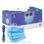 Care View 3 Ply Disposable Cotton Face Masks ( Pack of 50, Blue) for Unisex with Nose Pin BIS, (ISI) Certified Mask with Melt Blown Layer