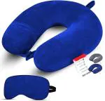 Zexsazone U-Shape Traveling Neck Pillow Multipurpose headrest Rest with Eye mask Blue|NECK REST|NECK PILLOW|TRAVEL PILLOW|HEAD REST|EYE MASK|U-SHAPE PILLOW|SOFT-FABRIC PILLOW