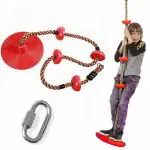REZNOR 6.5ft Platforms Disc Tree Swing Seat and Climbing Knot Rope Set, Red
