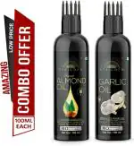 Desi Crew Sweet Almond and Garlic Oil Cold Pressed for Skin, Body and Hair Care 100 ml Each