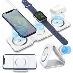 SFZ 3 in 1 Foldable Wireless Charging Charger Station, 15W MagSafe Compatible with iPhone 13/12/SE/11/XS/8,Samsung Galaxy, Apple Watch and AirPods (White)