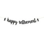 Festiko Black Glitter Happy Retirement Banner, Fishing Banner, Fisherman Retirement Party Decorations