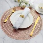Dakshya Industries PVC Round Design Placemats Cutwork Design for Dining Table Mats Copper Pack of 6