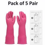 NEW INDIA FIRE TECH Cleaning Wrinkle Glove for Home cleaning Utensils cleaning Bathroom cleaning Gardening, Pink pack of 5 pair