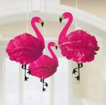 Tiki Times Flamingo Fluffy Pom Poms Hanging Decorations 49cm x 30cm Pack of 3 for Luau/Hawaiian Theme Parties
