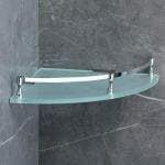 Fortune Multipurpose Round Frosted Glass Corner Shelf, Wall Hung Brass Corner Storage Holder with Brackets, Bathroom and Kitchen Shelves for Homes, Hotels- (9 X 9 Inch)