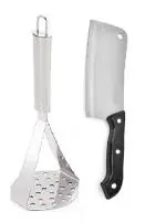 BLUE WONDER Stainless Steel Big Potato Masher With Stainless Steel Black Handle Meat Chapper and Multicolour, Pack of 2