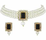Gyaan Jewels Handmade Gold Plated Alloy Earring and Necklace Set Black, White Free Size