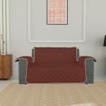 Kuber Industries Both Sided 2 Seater Sofa Cover|Polyester Check Design Couch Cover|Non-Slip Stretchy Sofa Slipcovers (Brown & Gray)