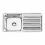 Ruhe Drainboard 37 x 18 x 8 inches Kitchen Sink | 304-Grade Stainless Steel Square Single Bowl with Drainboard Kitchen Sink | Glossy Finish | Included Sink Coupling and Waste pipe