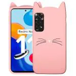 Fastship Coloured 3D Cat Soft Silicone Girls Back Case Cover for Poco M4 Pro 5G - Baby Pink