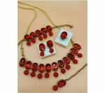 Gyaan Jewels Handmade Gold Plated Alloy Necklace, Maang Tikka, Earring and Bracelet Set Black (Women, Girls, Baby Girls) (Pack of 1) Free Size