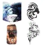 Temporary Tattoowala Lion With trible Black Art Designs Pack of 4 Temporary Tattoo Sticker For Men and Woman Temporary body Tattoo (2x4 Inch)