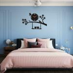 mysticoal 3D Acrylic Tree Birds Coffee Cup On Jhula Design, Large, Decorative, Designer, Wall Clock for Home and Office Black, Plastic, Analog (1 Set)