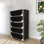 Fabura 5 shelf Shoe rack Cum Utility rack with Separate Flaps cover-Black