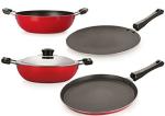 Nirlon 4 pcs of Red and Black Non-stick Chemical Free Kitchen Cooking Utensil Combo Set, Standard