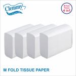 Clemmy Multifold Paper (M Fold) Tissue Paper, Recycled, High Absorbent, Large Size Tissue, White Folded Towel Sheets, Recycled Fiber, Hand Towels (100 PULL/PACK) | 400 Sheets | Pack Of 4