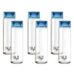 Cello H2O Glass Fridge Water Bottle with Plastic Cap, Set of 6, 920ml, Blue