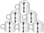 Sharuja Stainless Steel Tea Cups Set of 6 Pcs | Double Wall Royal Tea & Coffee Cups | Medium Cup Set of 6, Latest Stylish Design, Cold Outside Hot Inside | Tea Cups for Travel 110ml (Silver)