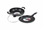 KenBerry Signature 200 Neo Plus Mini Non Stick Induction Base Cookware Set | Kadai 200 MM, 1.5 L | Tawa 250 MM | Glass Lid (Combi Pack, 3 - Piece Set)