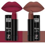 PERPAA Creamy Matte Lipstick Combo Set Of 2 Bright Long Stay Intense Color 3.5gm Each|Candy Pink,Nude Brown