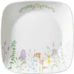 CORELLE Pack of 6 Glass Asia Square Round Collection Blooms 22.9 cm Square Round Medium Plate Pack Of 6 Dinner Set (Multicolor, Microwave Safe)