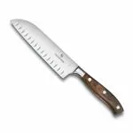 Victorinox Grand Maitre Stainless Steel Santoku Knife - Chopping Knife With Fluted Edge For Kitchen Use, Brown, 17 Cm, Swiss Made