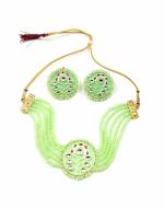 Bella Store Women Light Green Brass Handmade Meenakari Necklace with Earrings