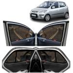 Kingsway Car Magnetic Sun Shades Curtains for Hyundai I10, Model Year : 2007 - 2010, Half Cut in Front Window with Rear Windshield, Color : Black, Cotton Mesh, Complete Set of 5 Piece