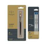 Parker Classic Matt Black Gold Trim Ball Pen with Double Packing Blue Quink Flow
