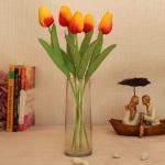 TIED RIBBONS Set of 5 Silk Artificial Tulip Flowers and Vase 7 x 34 cm, (White/Blue)